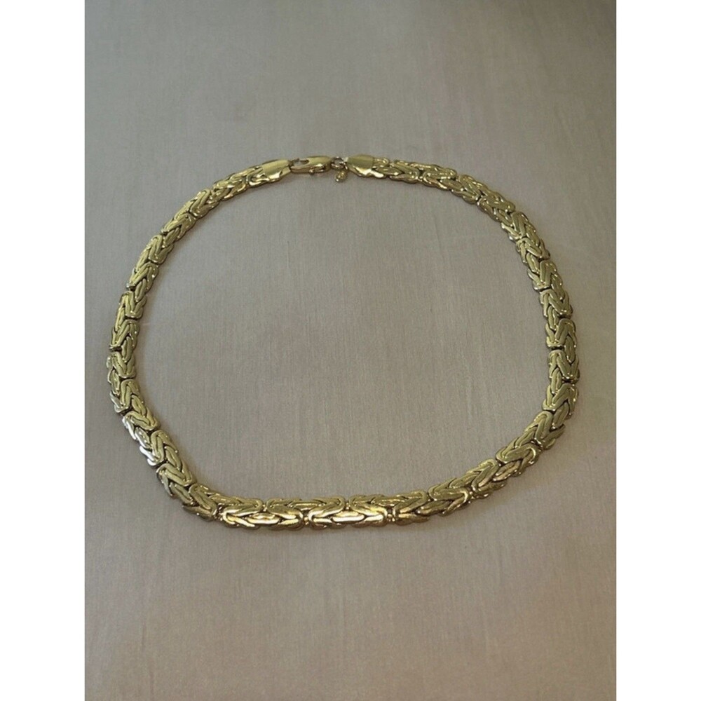Premier Designs Signed Gold Tone Byzantine Wheat Chain Necklace Heavy Statement